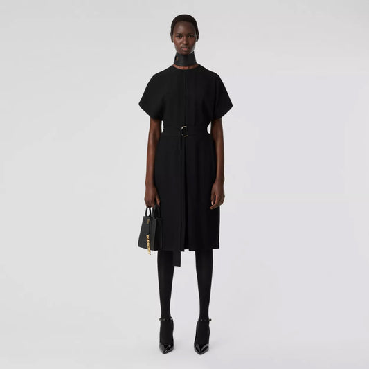 Cape Sleeve Draped Satin Dress