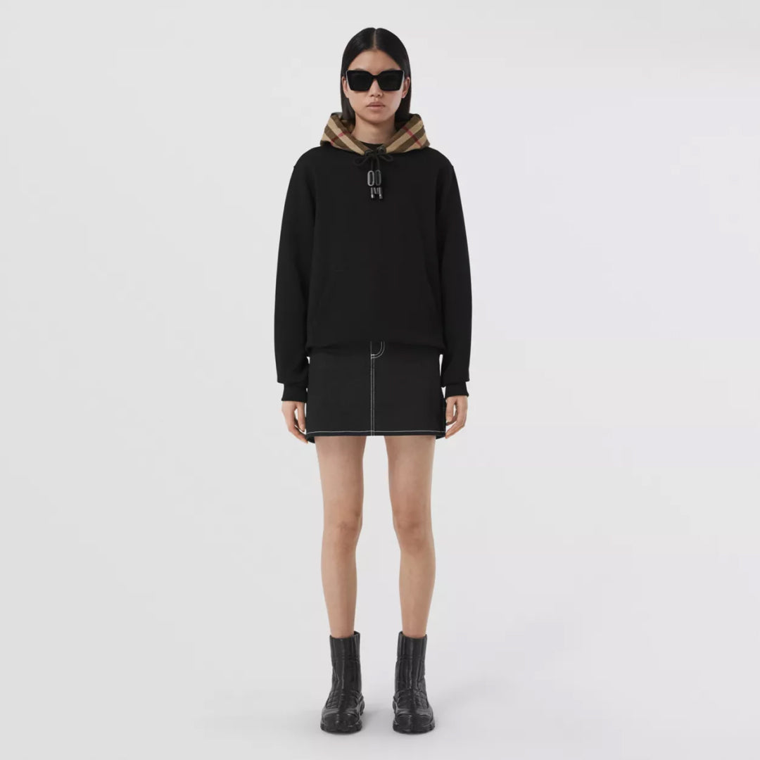 Check Hood Cotton Oversized Hoodie