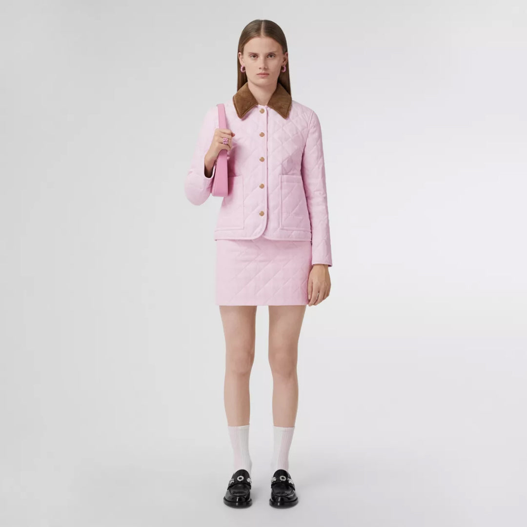Corduroy Collar Diamond Quilted Barn Jacket