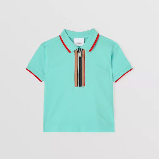 Icon Stripe Detail Cotton Zip-front Polo Shirt