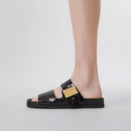 Logo Detail Embossed Leather Sandals