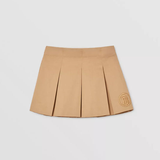 Monogram Motif Cotton Twill Pleated Skirt