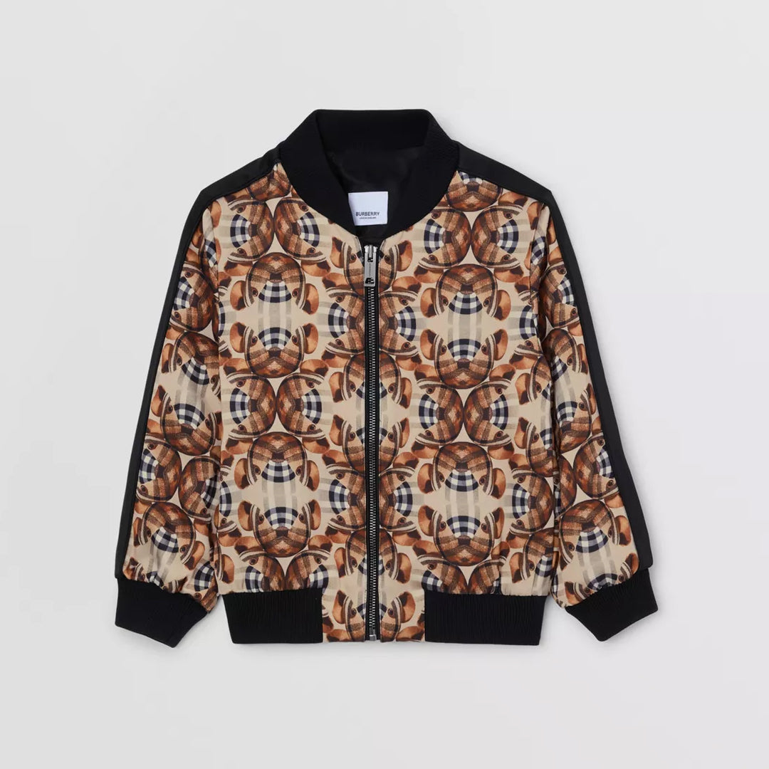 Thomas Bear Print Satin Bomber Jacket