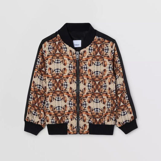 Thomas Bear Print Satin Bomber Jacket
