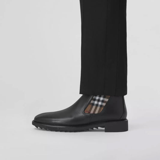 Vintage Check Detail Leather Chelsea Boots