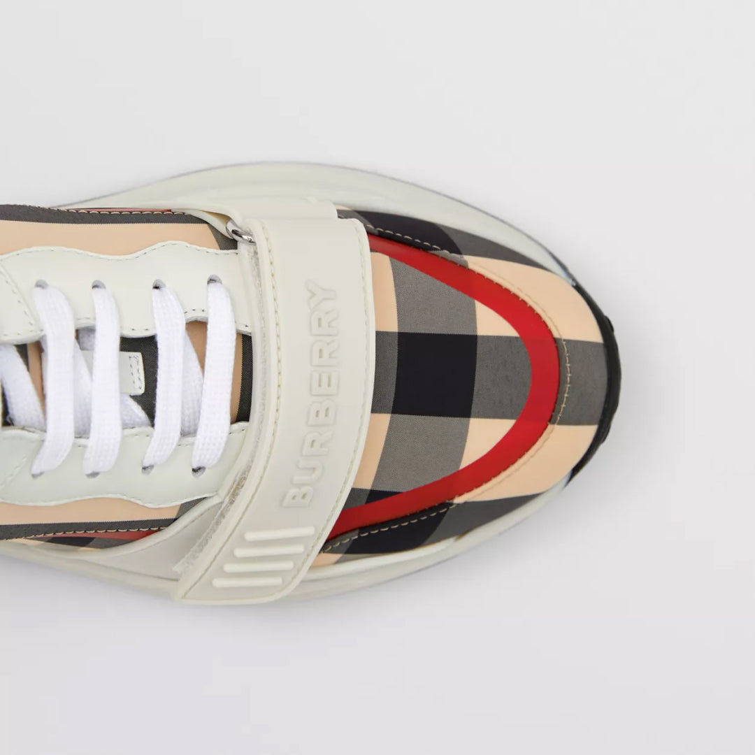 Check Nylon and Leather Sneakers