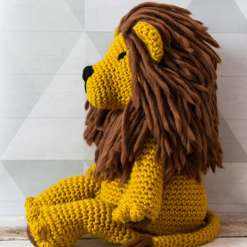 Lion Crochet Kit. Amigurumi Giant Chunky crochet Kit. Merino Yarn. Easy crochet pattern by Wool Couture