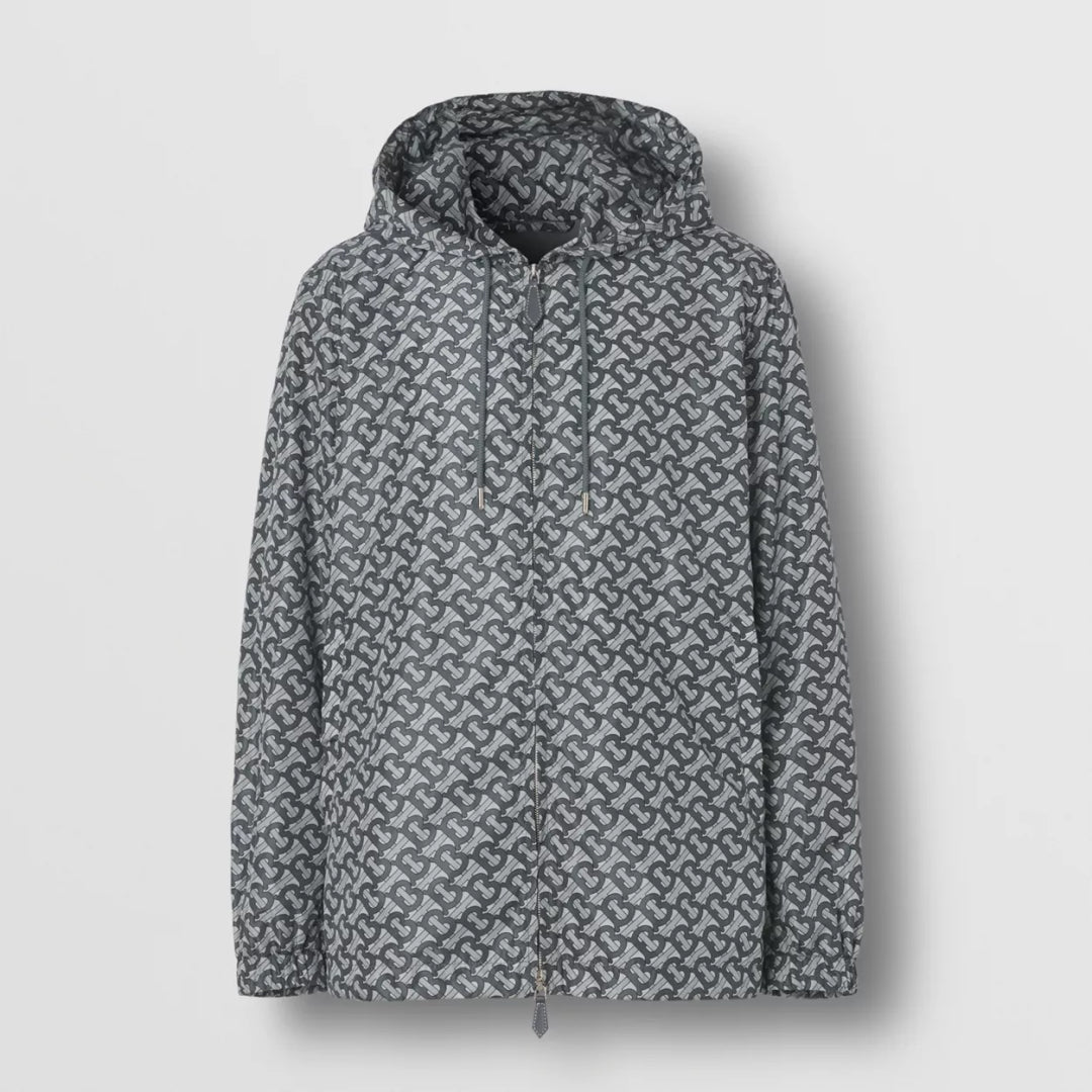 Monogram Print Nylon Hooded Jacket