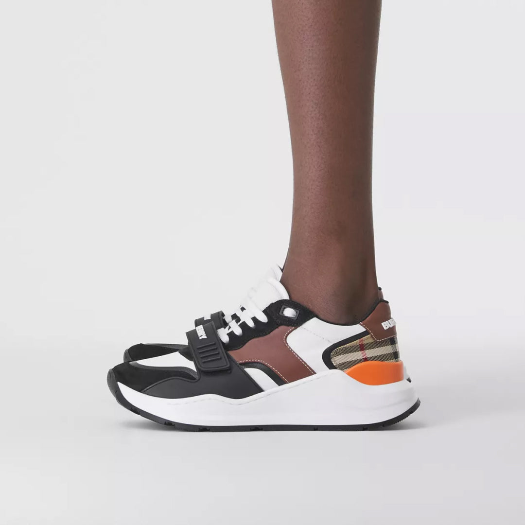 Check Nylon and Leather Sneakers
