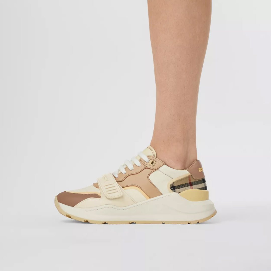 Check Nylon and Leather Sneakers