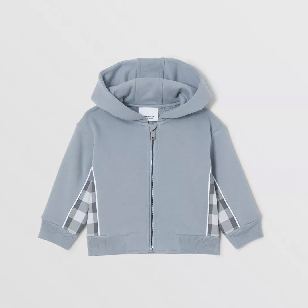 Check Panel Cotton Hooded Top