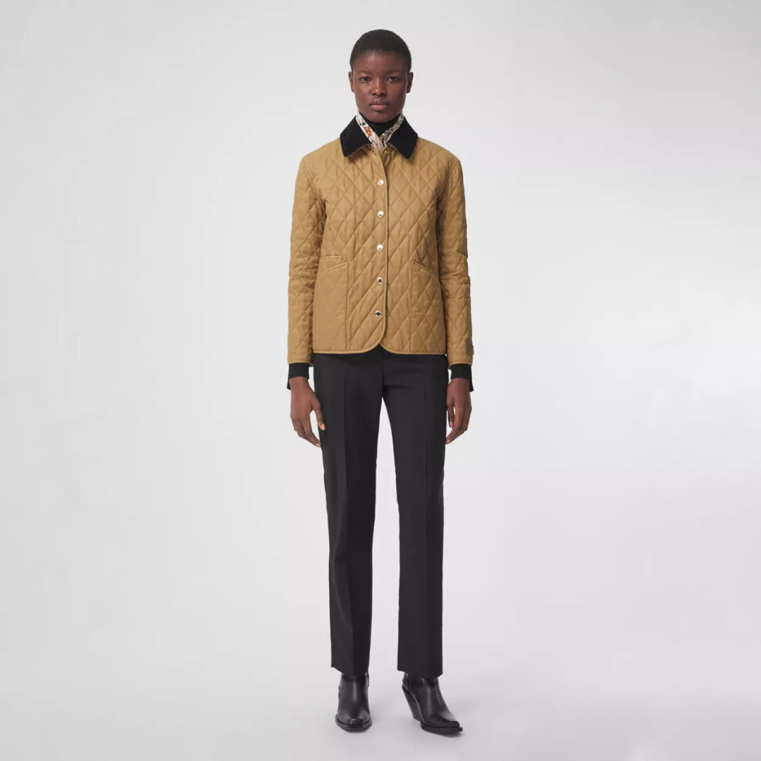 Corduroy Collar Diamond Quilted Barn Jacket