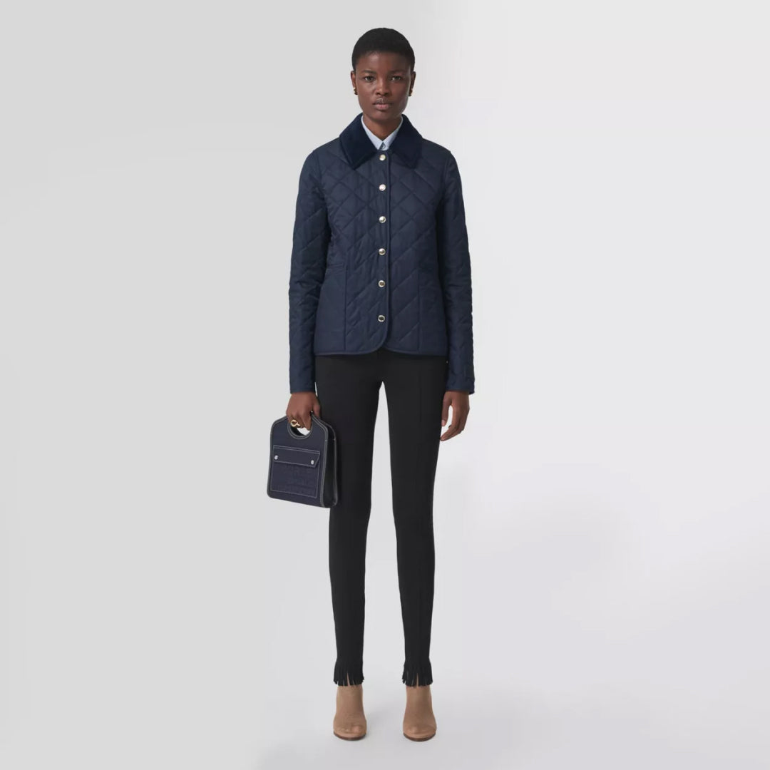 Corduroy Collar Diamond Quilted Barn Jacket
