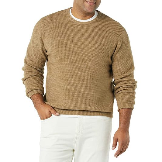 Long-Sleeve Soft Touch Waffle Stitch Crewneck Sweater