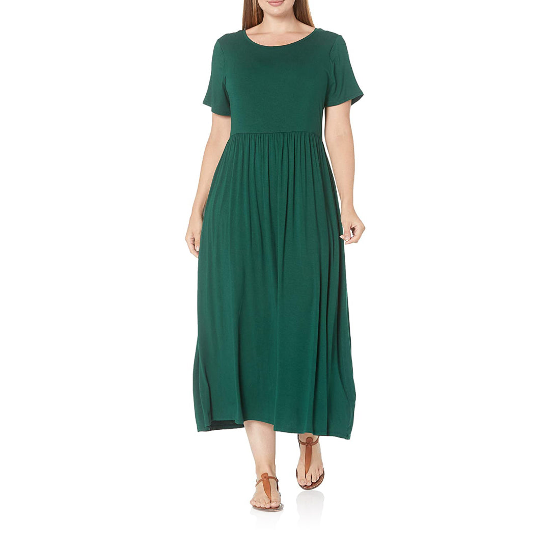 Short-Sleeve Waisted Maxi Dress