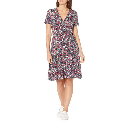 Сap-Sleeve Faux-Wrap Dress