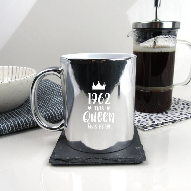 Neon Pink Engraved Coffee Mug Cup "1962 This Queen Was Born" Design, Grandma 60th Birthday Gifts for Women, Her, Sixtieth Mum