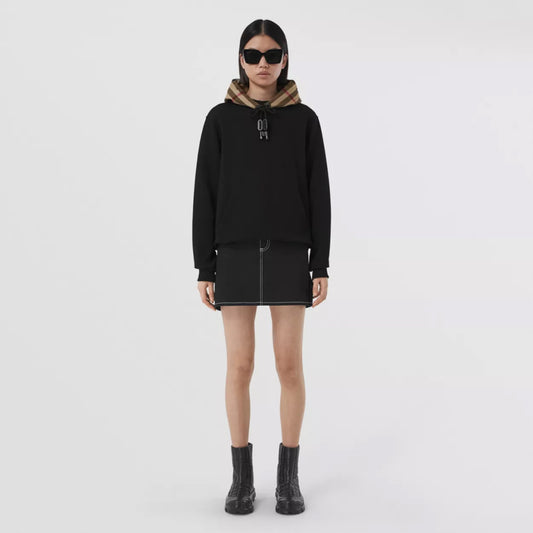 Check Hood Cotton Oversized Hoodie