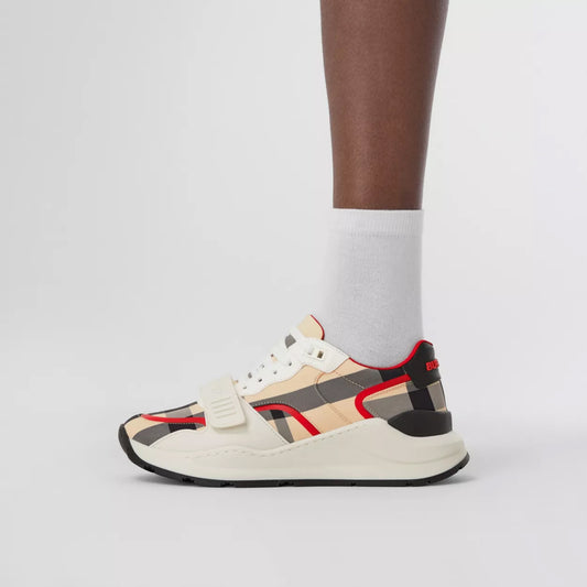 Check Nylon and Leather Sneakers