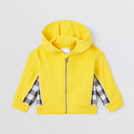 Check Panel Cotton Hooded Top