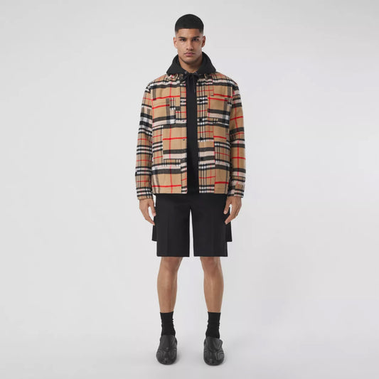 Patchwork Check Wool Oversized Overshirt
