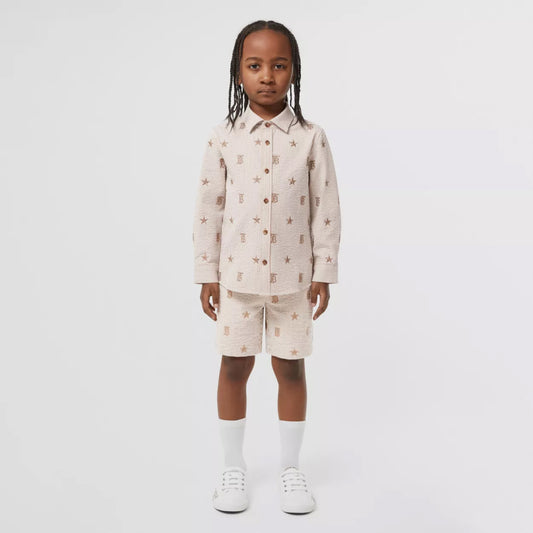 Star and Monogram Motif Striped Cotton Blend Shirt
