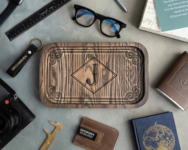 Wooden groomsmen gifts for him tray personalized anniversary gifts him name tray custom made to order groomsmen gifts for him initial tray