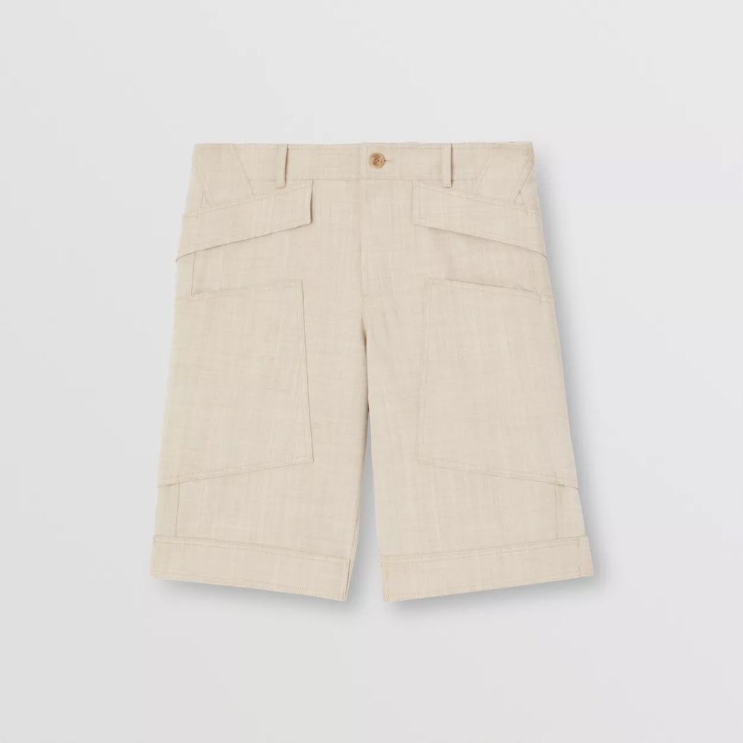 Cuff Detail Wool Cargo Shorts