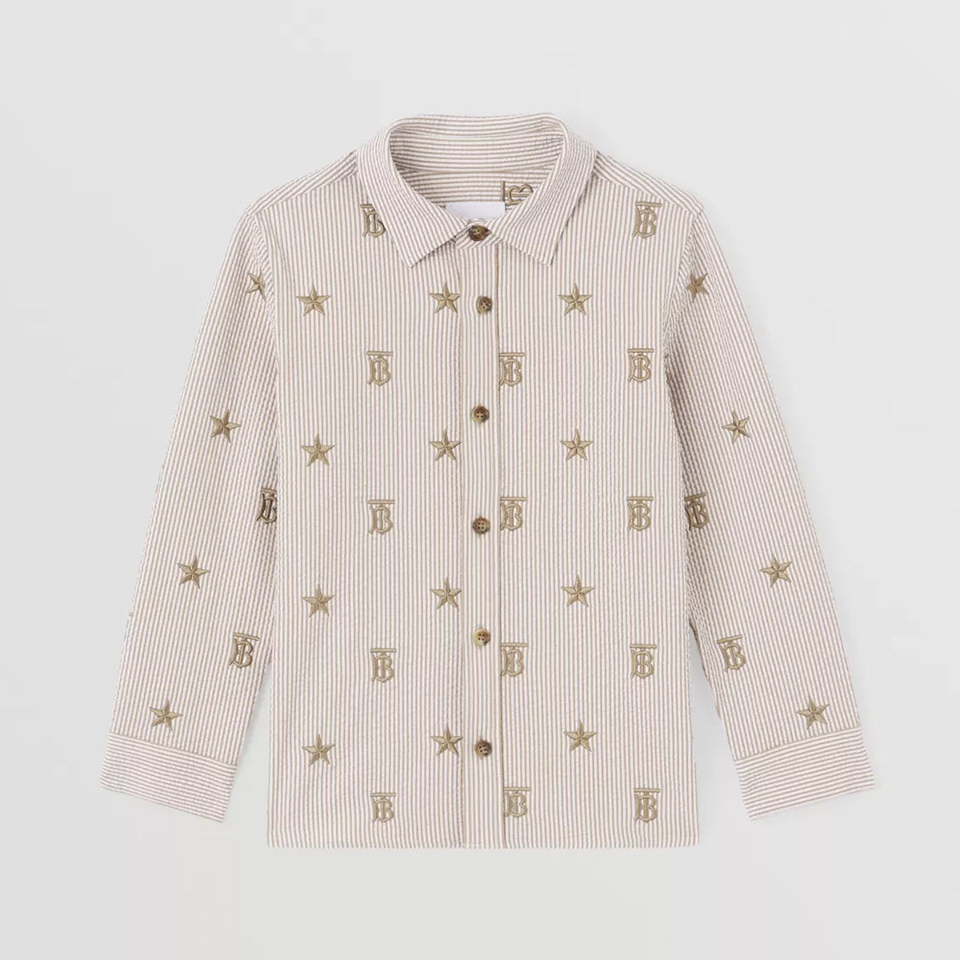Star and Monogram Motif Striped Cotton Blend Shirt