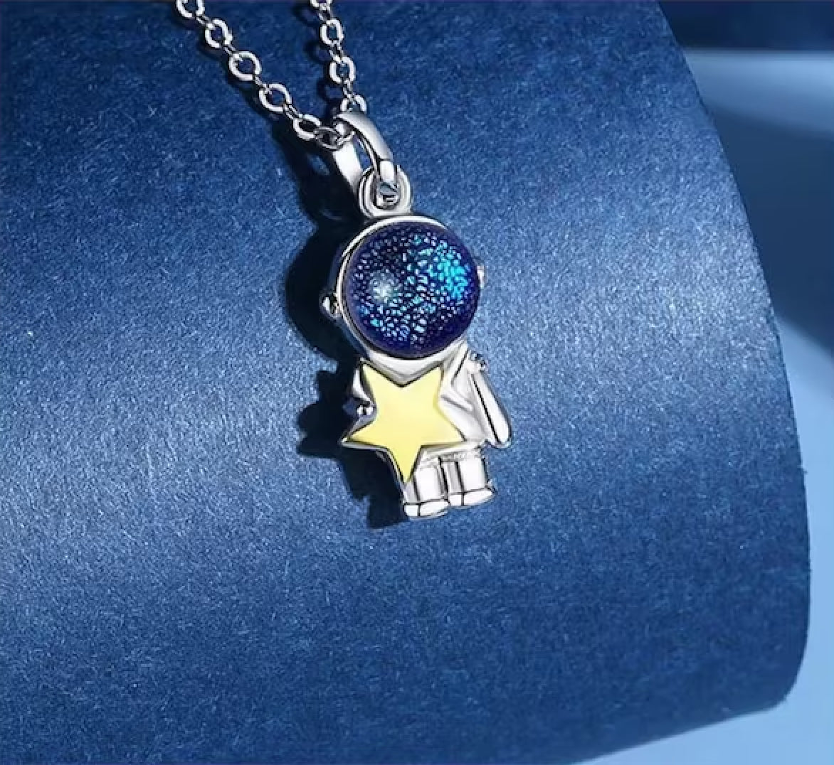 Adorable astronaut necklace. Astronaut pendant sitting on the moon or with a star. Sterling silver 925. Gift for women and couples